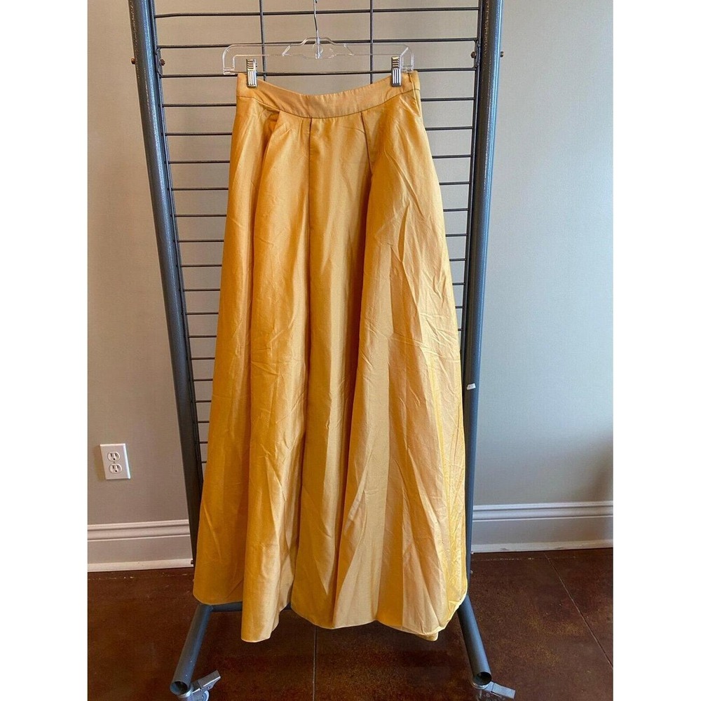 Nikita Mhaisalkar Gold Pleated Maxi Skirt Yellow Full Length Size S NWT